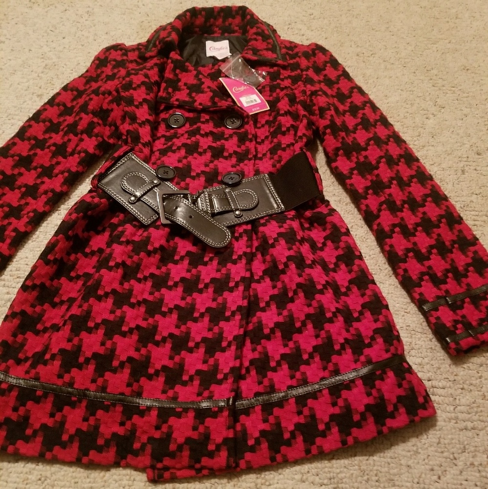 NWT small red and white pea coat